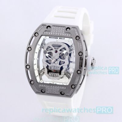 Swiss Replica Richard Mille RM052 Skull Tourbillon Watch White Rubber Strap